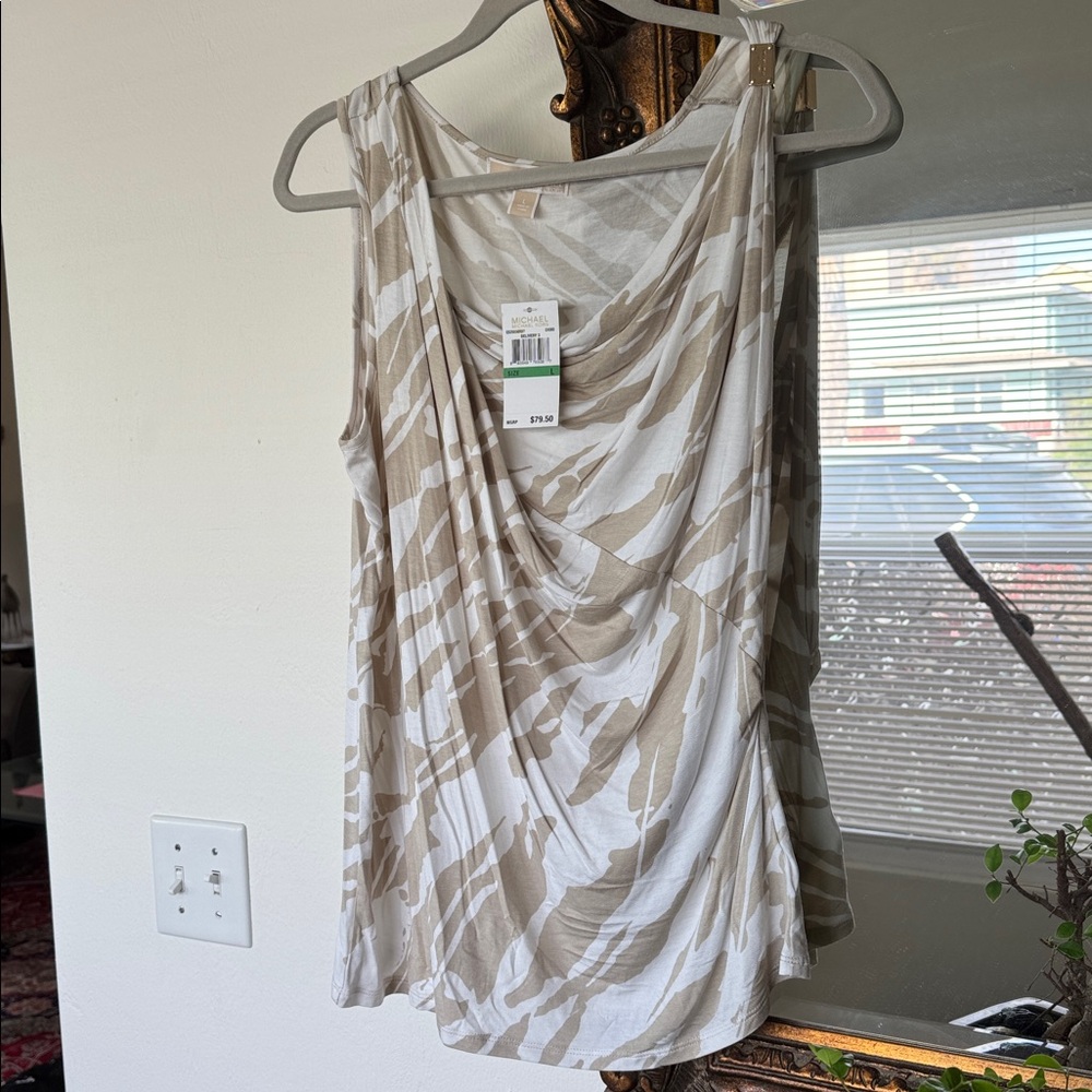 Michael Kors Tan and White Drape Top